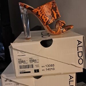 Aldo Orange Snake Print Heels with Clear Block Heel